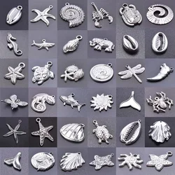 7Pcs/Lot Stainless Steel Sea Animal Conch Shell Starfish Tortoise Breloque DIY Beetle Halloween Spider Scorpion Pendant Jewelry