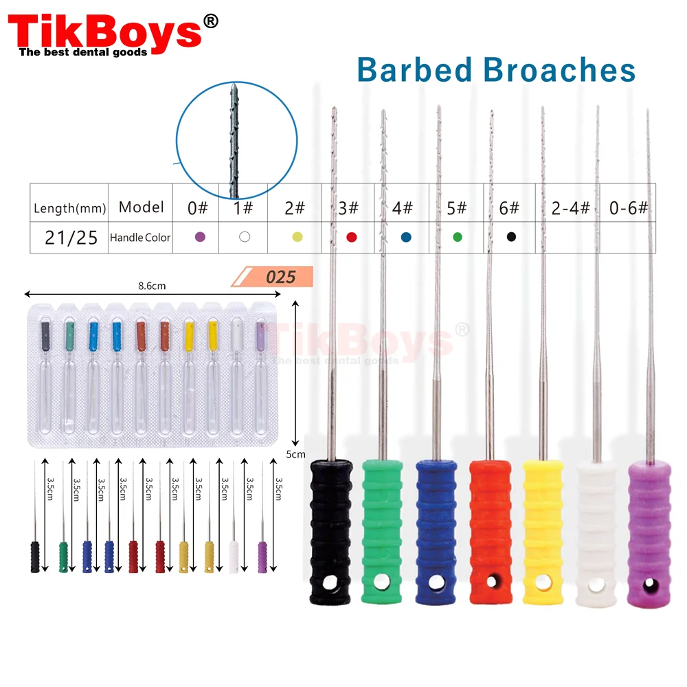 10Pcs/Pack Dental Root Canal Files Cleaning Needle Square Broaches Barbed Broaches for Root Cleaning 21mm/25mm Dentaire Dentist