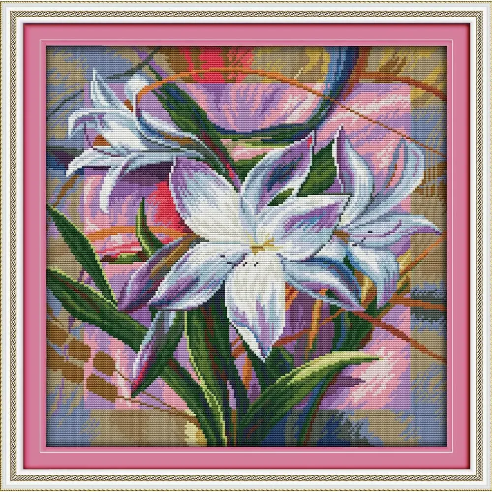 Joy Sunday Pre-printed Cross Stitch Kit  Easy Pattern Aida  Stamped Fabric Embroidery Set-Lily