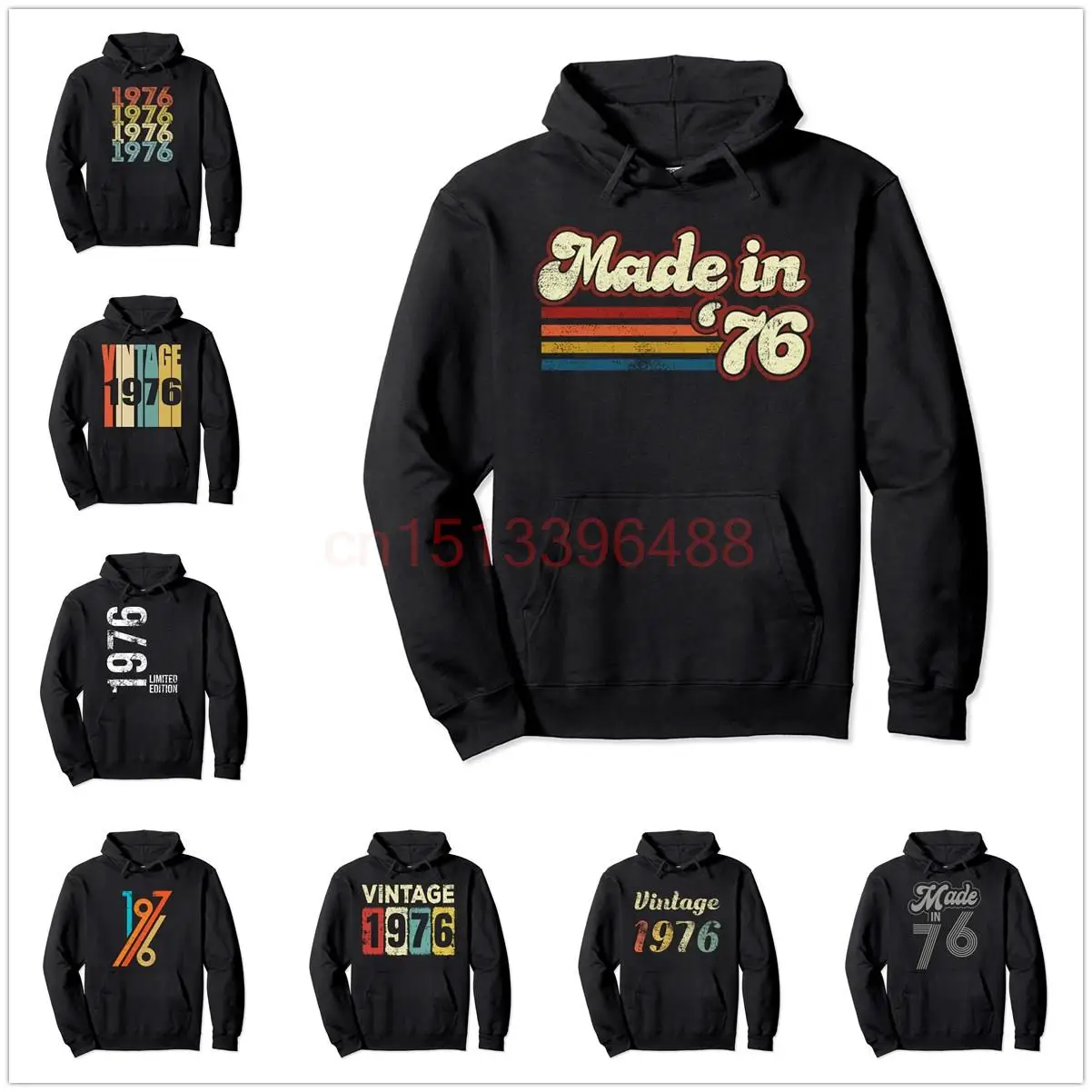 

95% Cotton Retro Vintage made in 1976 Years Birthday Gift 70'S Pullover Hoodie Sweatshirt Men Women Tracksuit Clothing