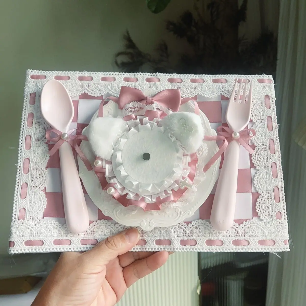 Pink Ribbon Insert Board Dinner Plate Goods Display Organizer Board Lace Backplate Anime Cosplay Ita Bag Board Decoration