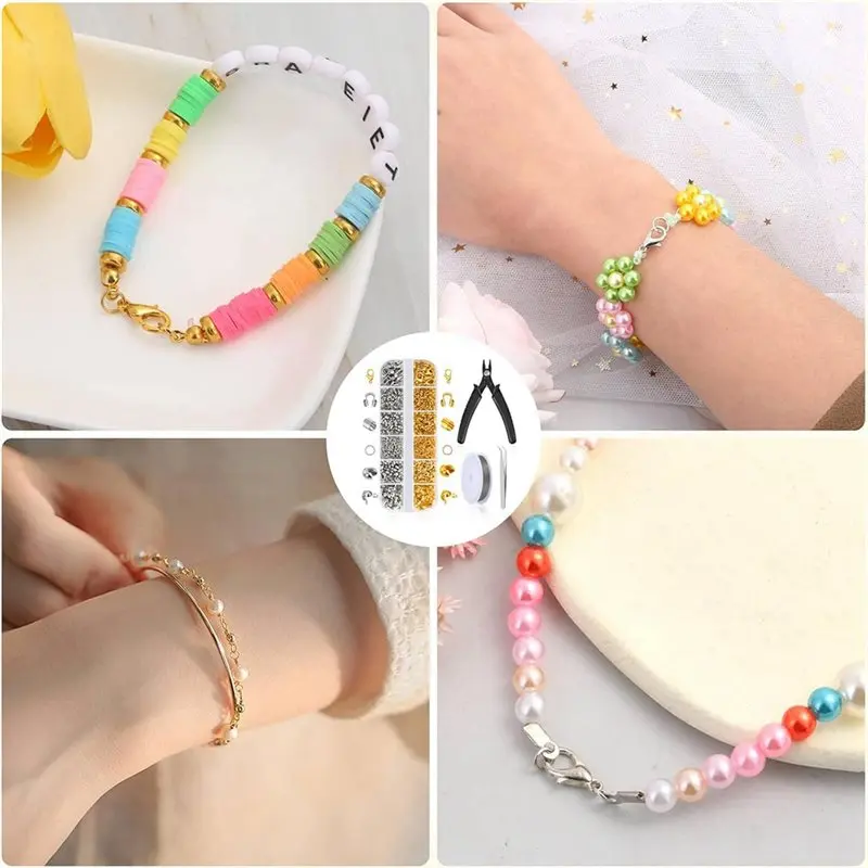 ABGH-1200Pcs Crimp Beads Jewelry Making Kit With Crimping Pliers, Beading Wire, Lobster Clasps & Jump Rings