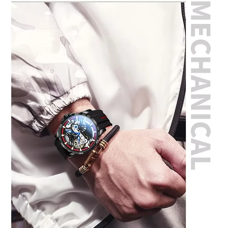 MOTORCYCLE DESIGN Original Motorcycle Watches AILANG Brand New Skeleton Mechanical Watch Luminous Hollow Automatic Watch Relogio