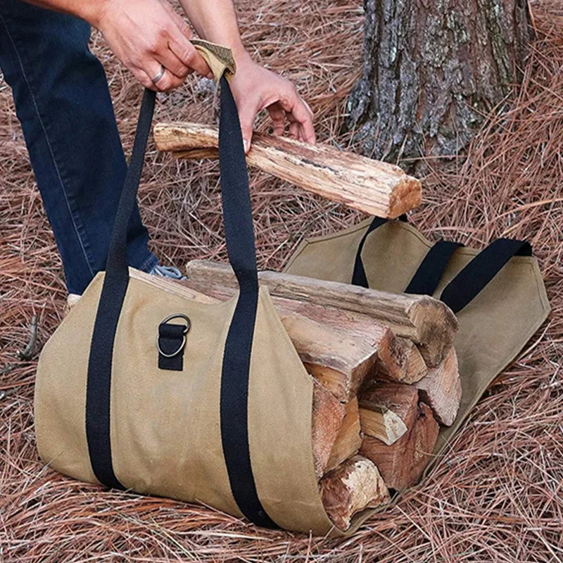 Portable Durable Firewood Storage Bag Sturdy Buckle Easy to Carry Outdoor Camping Firewood Holder Wood Carry Bag