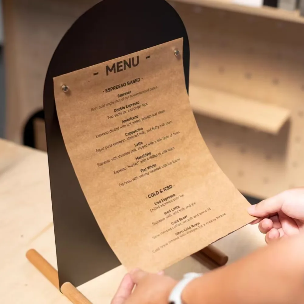 1PCS A4 Metal Hand-Painted Menu Stand - Coffee Shop & Milk Tea Shop Desktop Small Blackboard Display Board, Erasable Table Sign