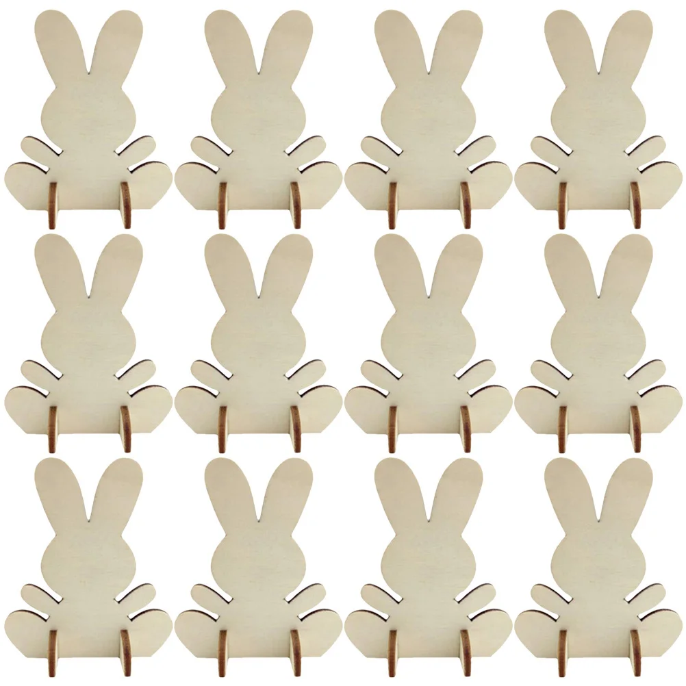 12pcs Wooden Easter Bunny Diy Cutouts Unfinished Wood Slices For Kids Craft Painting Easter Party Decoration Supplies