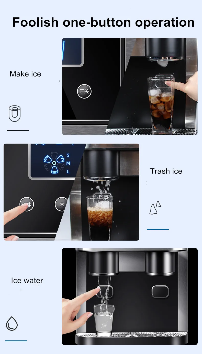 110V Commercial Ice Maker Machine, 16KG/24H Stainless Steel Under Counter ice Machine with Ice Storage Capacity, Freestan