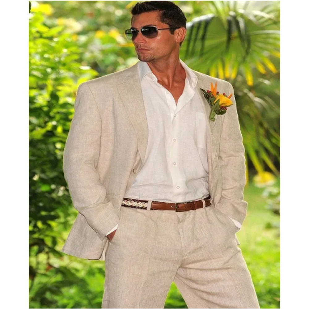 

New Arrival Khaki Linen Groomsman Custom Clothing Men's Suit 2 Psc Groom Tuxedo Suitable For Summer Beach Suit Wedding