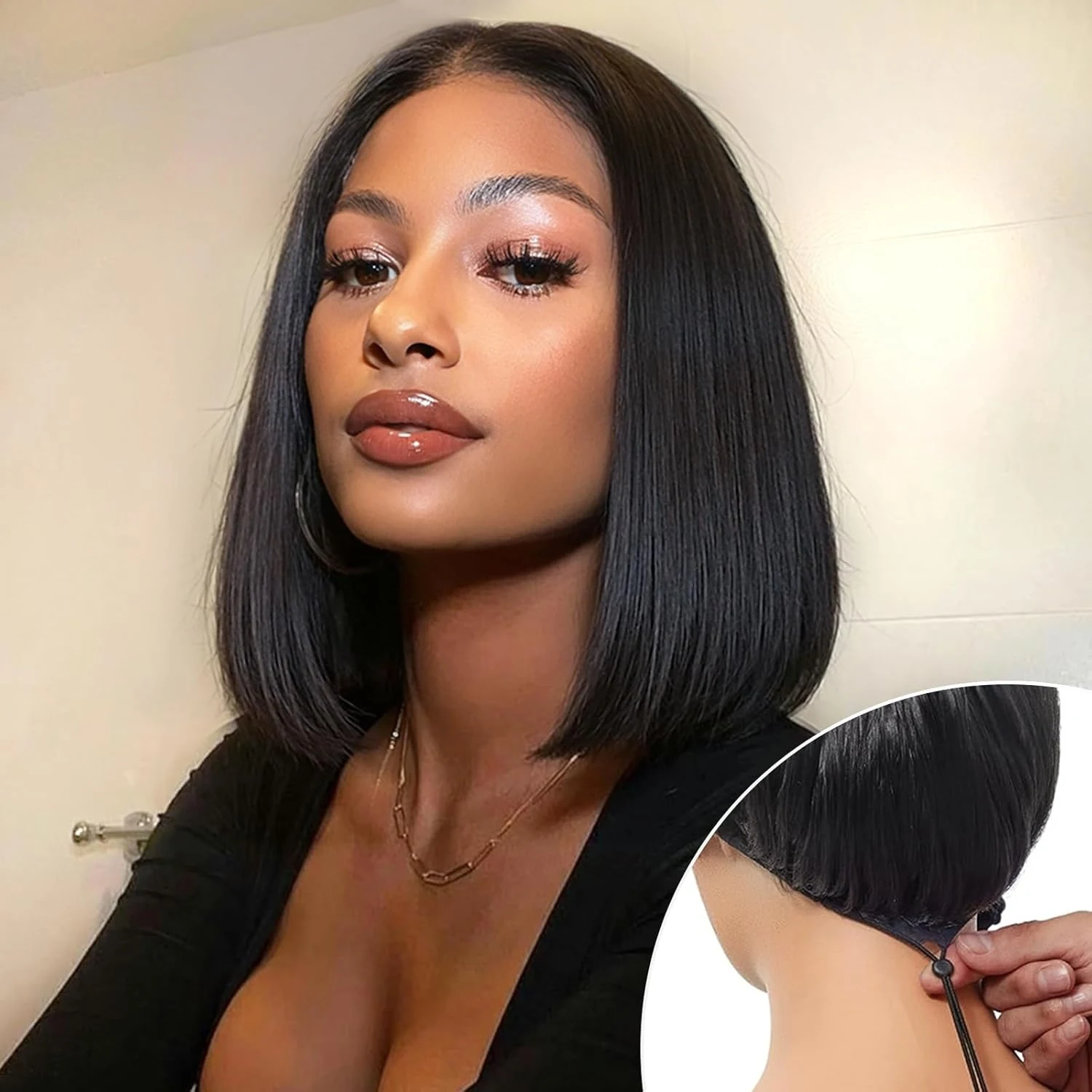 100% Echthaar 200 Dichte Knochenglatte Kurze Gerade Bob-Perücke 5x5 Lace Frontal Perücken mit Kordelzug Vorgezupft Ohne Kleber