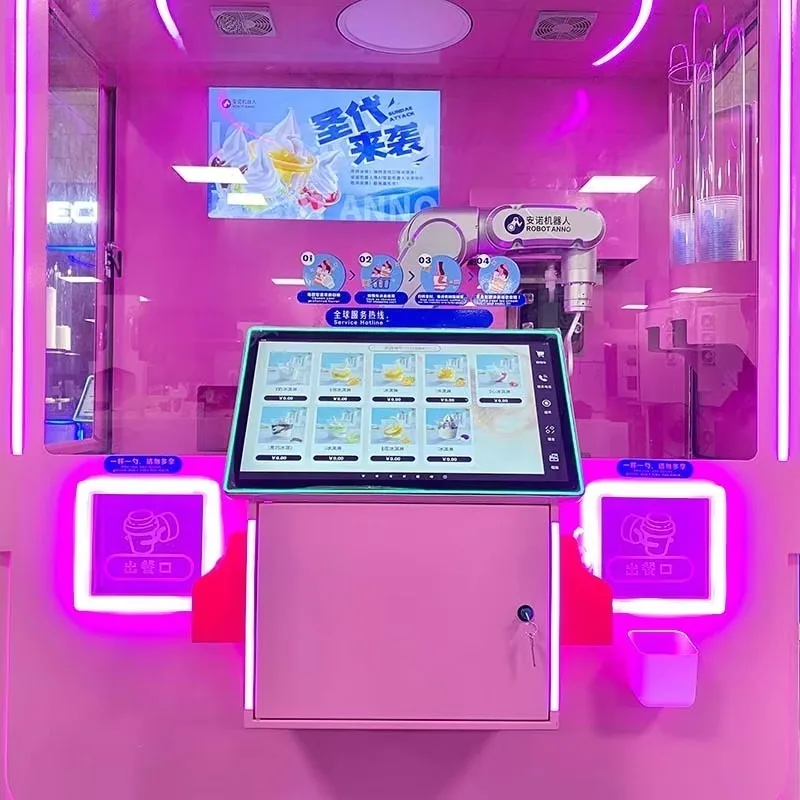 2026 New FL Custom Smart Fully Auto Self Service Soft Serve Ice Cream Robot Machines Vending With Coins Operated Robotic Arm