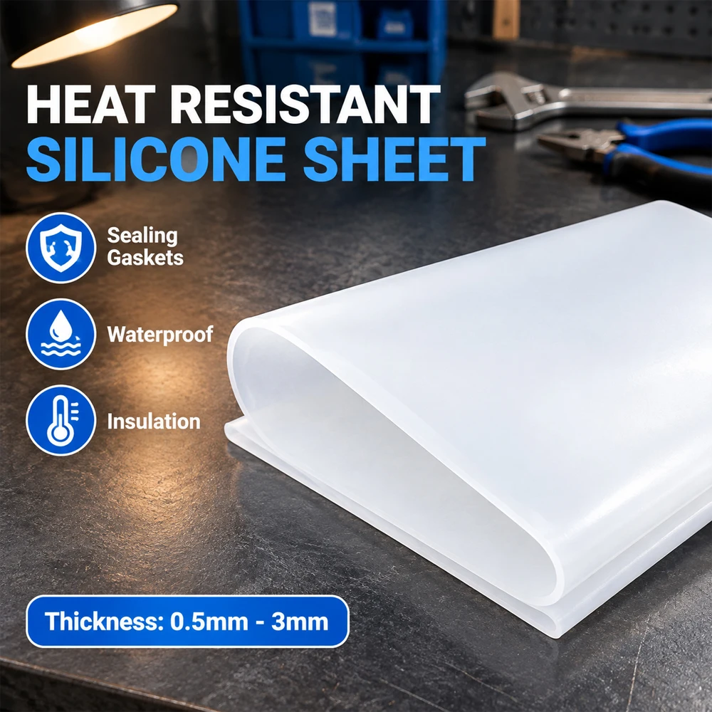 1Pcs Silicone Sheet 100/200/500mm, Odorless Waterproof Anti-Slip Shock Absorption Gasket Pad for Kitchen DIY 0.5/1/2/3mm
