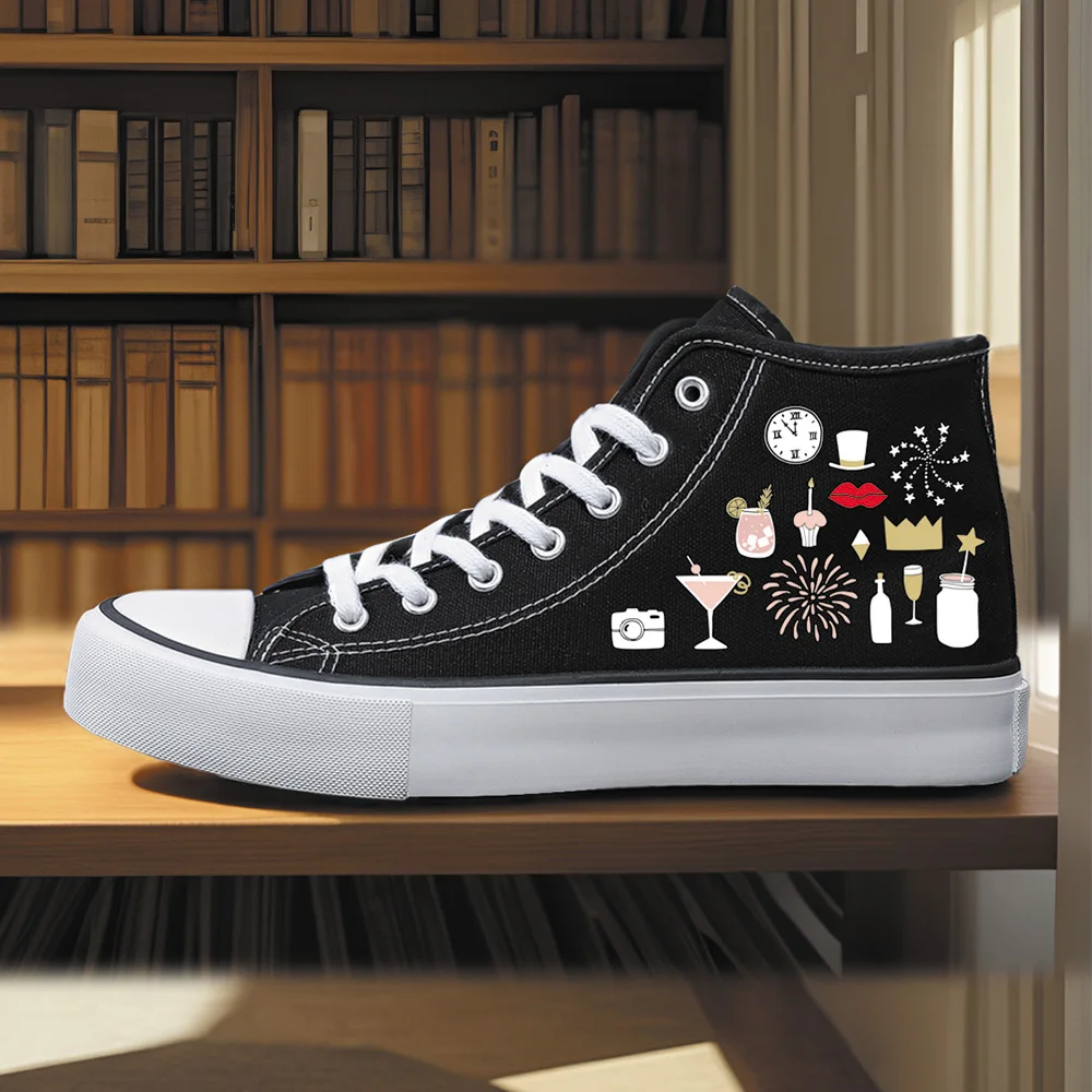 

Women's Sports Shoes Student Sports Enthusiasts Spring and Summer Women's Canvas Shoes Wine Glass Fireworks High-Top Round Toe Flats Bottom Breathable Vulcanized Shoes Digital Printing Women's Shoes