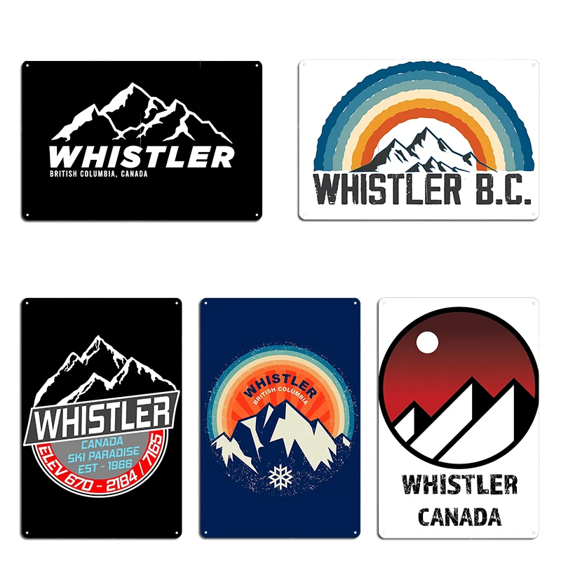 Ретро Ski Whistler B.C Канада Катание на лыжах и горных велосипедах Рай Металлические знаки Клубный бар Дизайн Канада Катание на лыжах Оловянная вывеска Плакаты