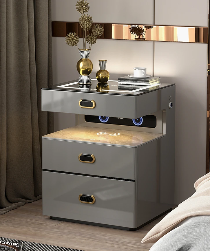 Bedside table intelligent fingerprint invisible anti-theft password Wifi remote alarm lamp bedside safe