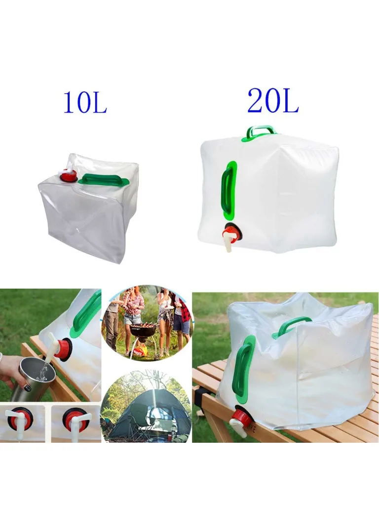 Sac à eau pliable 10L/20L, seau de transport d'eau pliable, conteneur d'eau extérieur pour le camping, la randonnée, le pique-nique, le barbecue, les voyages