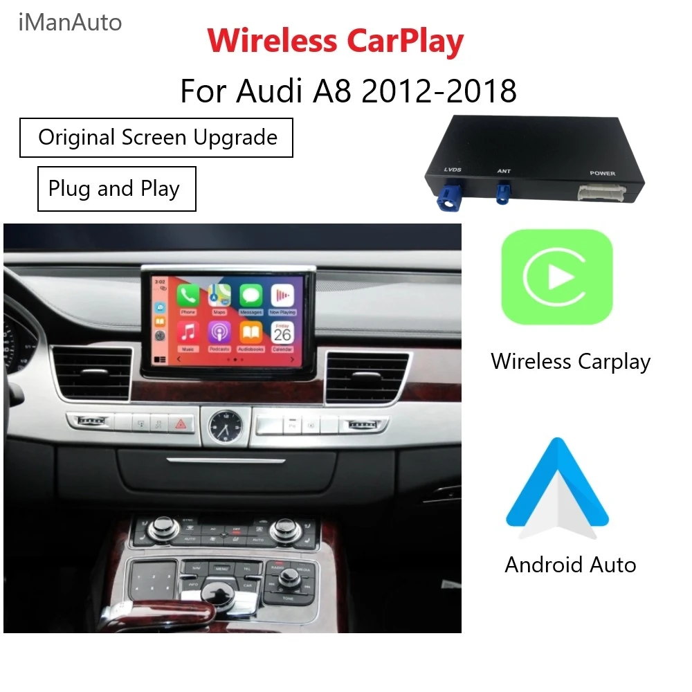 Wireless CarPlay Android Auto Interface for Audi A8/A8L 2010-2017 Supports Mirror Link AirPlay Car Play Rear Camera