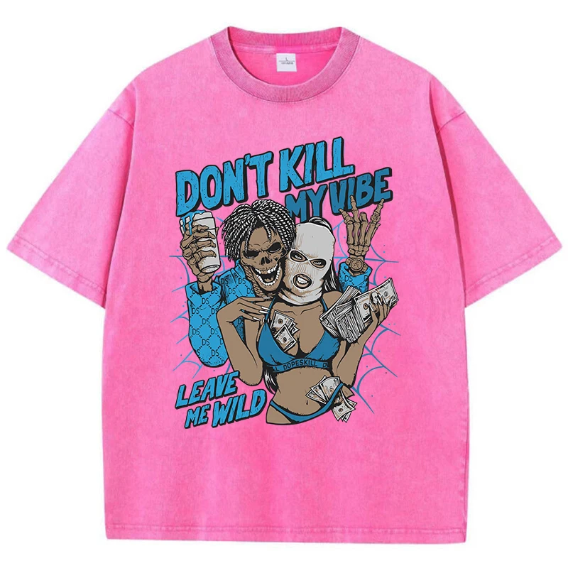 الشارع امرأة غسلها تي شيرت لا تقتل بلدي فيبي اتركني البرية طباعة قصيرة الأكمام مريحة القطن بلوزات كبيرة الحجم ملابس الصيف #4