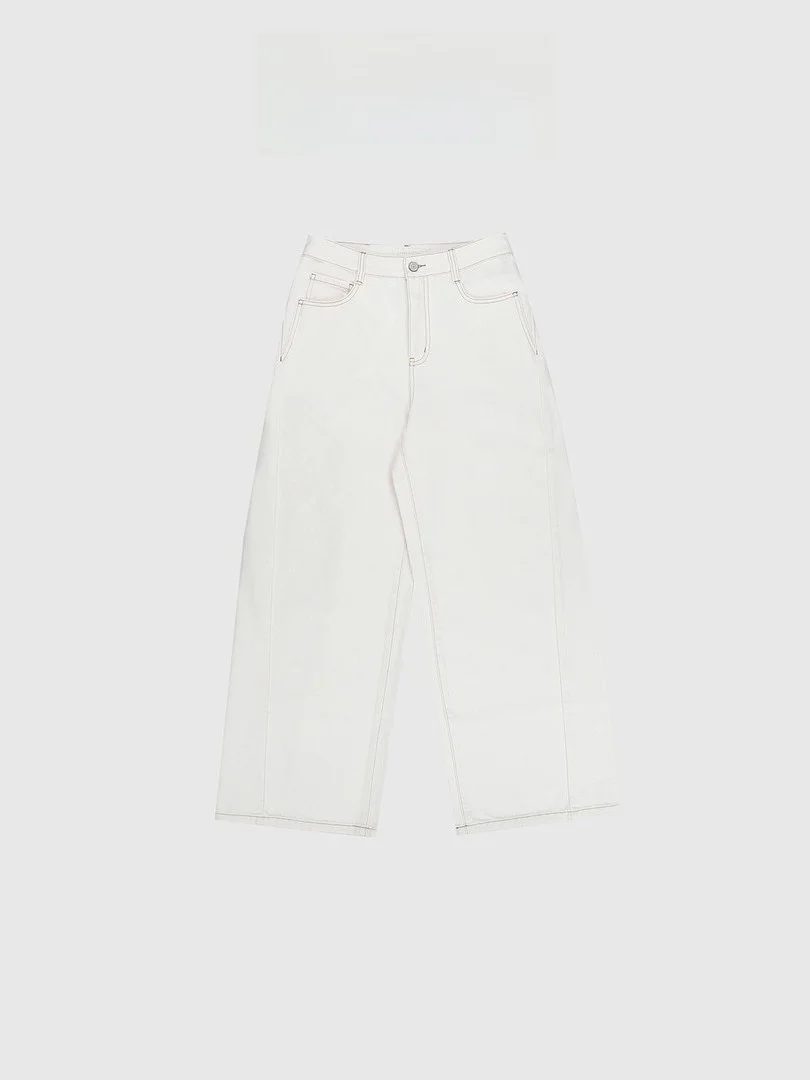 

Ele Versatile Denim Jeans White Berto Single Trousers l Waist Cotton Zipper Winter Ladies Loose Fit