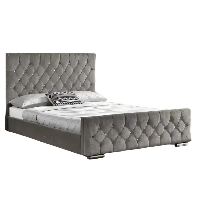 Luxury California Hotel Storage Modern Velvet Yi Platform Single Double Twin King Queen Size Bed Frame With Storage Headboard