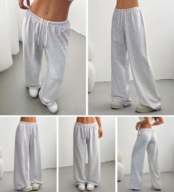 مستقيم الساق السراويل عارضة مرونة الخصر فضفاضة المرأة واسعة الساق السراويل الرباط Sweatpants الركض استرخاء الصوف الخريف الشتاء #3