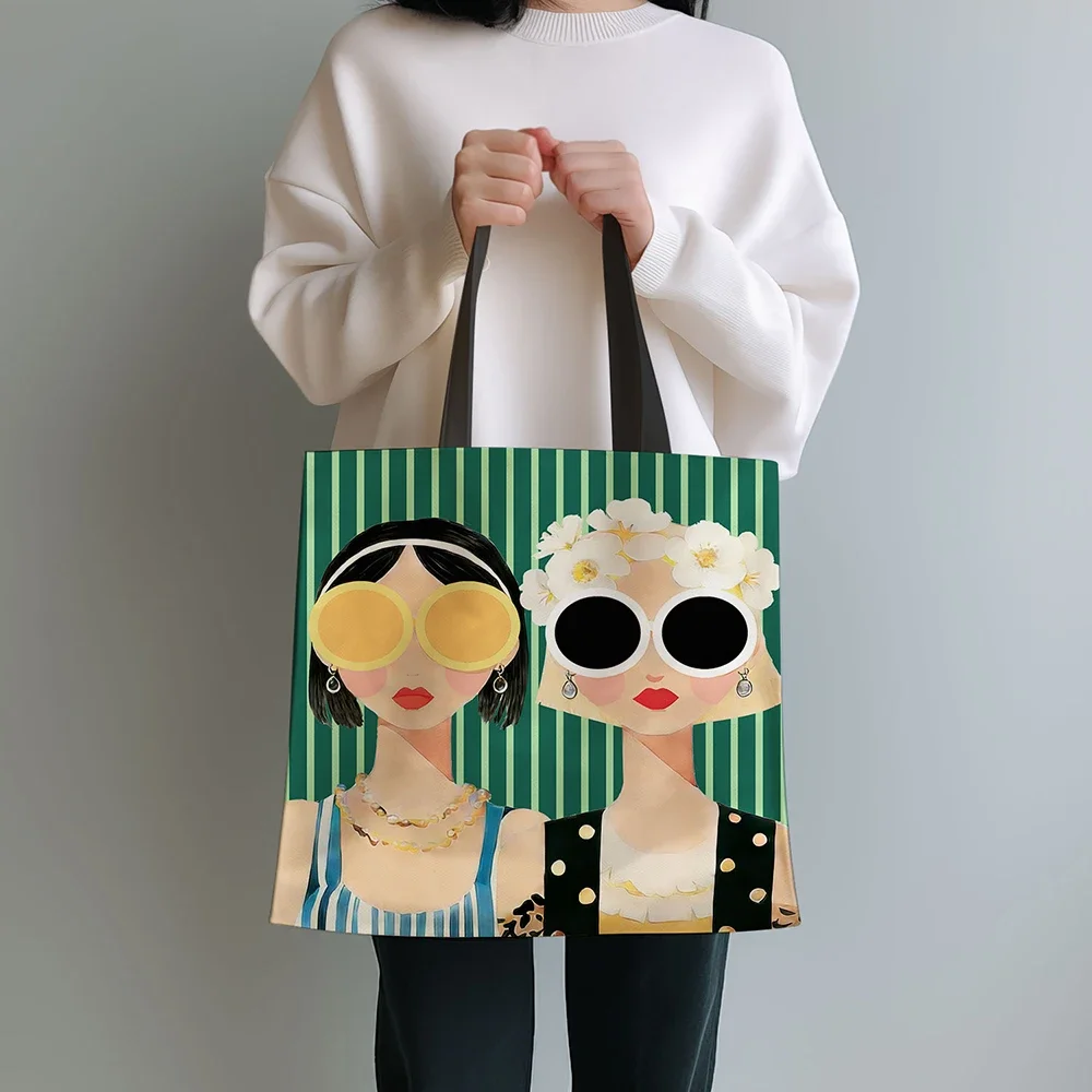 1pc Vintage-style Handbag, Paired with Fashionable Sunglasses and Green Stripes, Against A Vibrant Artistic Background.  It Offe