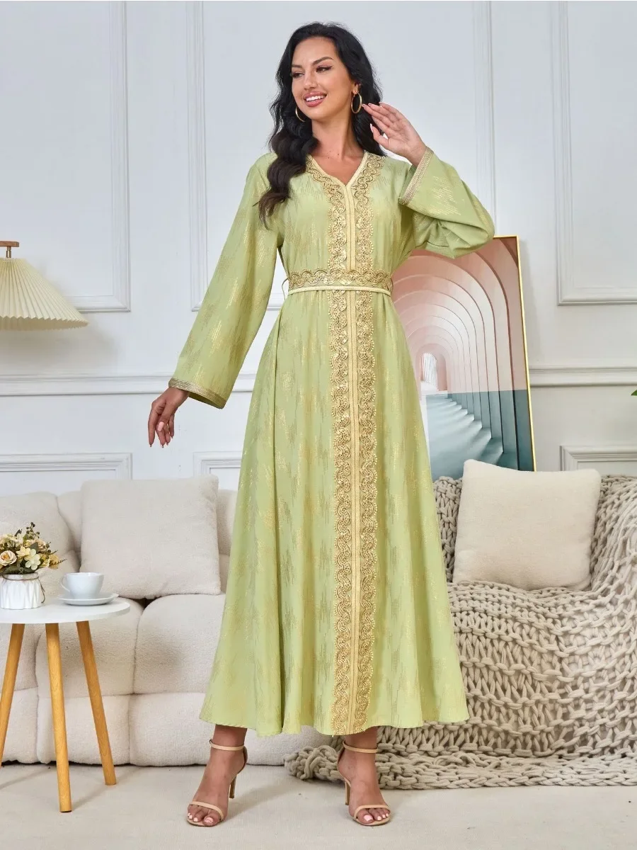 Eid Dress Women Muslim PartyRamadan Abaya Long Dress Belt Morocco Kaftan Lace-up Vestidos Largos Dubai Turkey Robe Jalabiya 2024