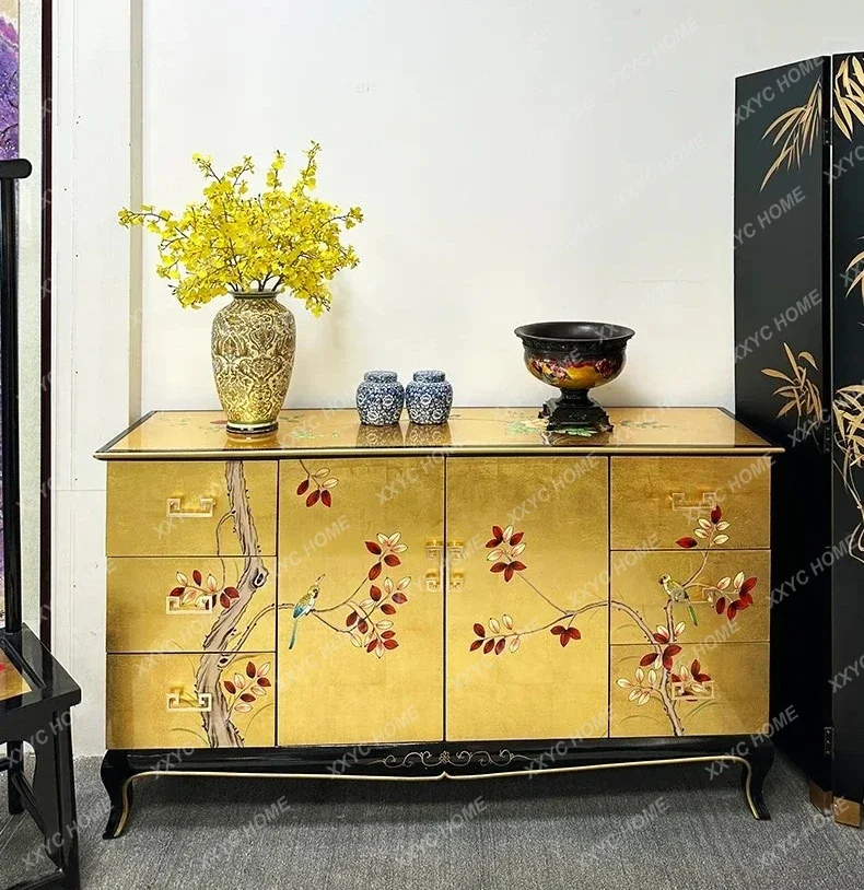 Double-Sided Painted Entrance Cabinet Gold Foil Solid Wood Paint Decoration Hallway
