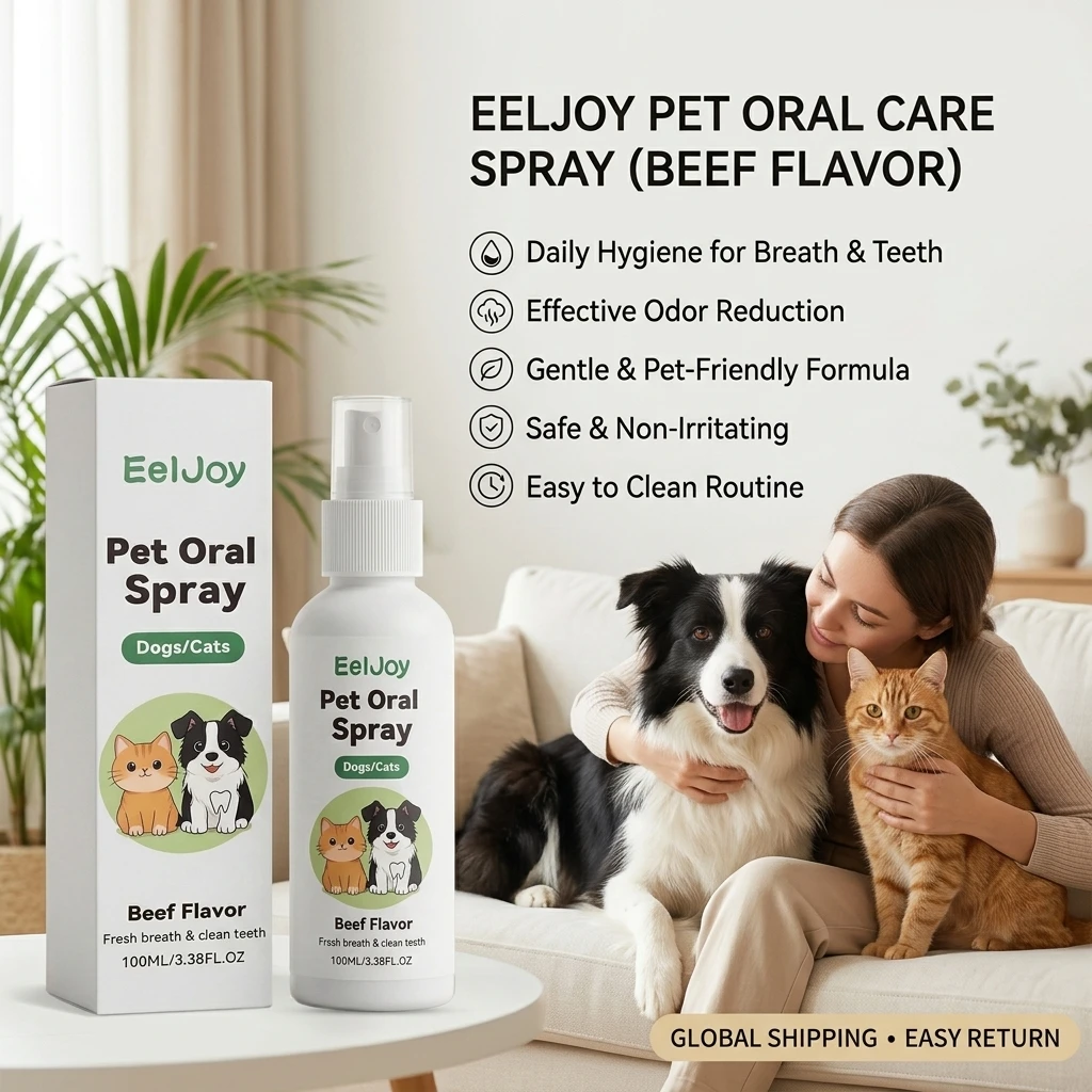 

Pet Oral Care Spray Eliminating Bad Odors Reducing Plaque Beef Flavor No-Brush Oral Cleaning Solution Pet Breath Freshener Spray