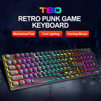T80 Wired Keyboard Computer Office Accessories USB Wired Gaming Keyboard RGB Backlit Laptop Retro Round Keycap 104 Key Standard
