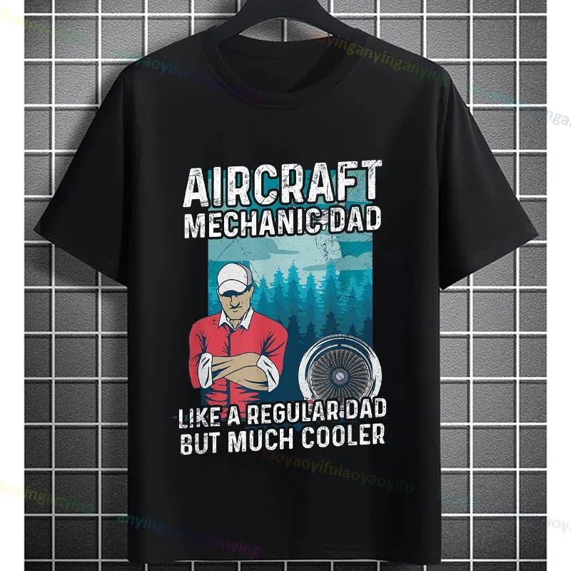 เสื้อยืดกราฟิกช่างอากาศยานสำหรับผู้ชายผ้าฝ้ายแท้แขนสั้นเสื้อยืดลำลองแนวสตรีทสำหรับผู้เชี่ยวชาญด้านการบำรุงรักษาเครื่องบิน