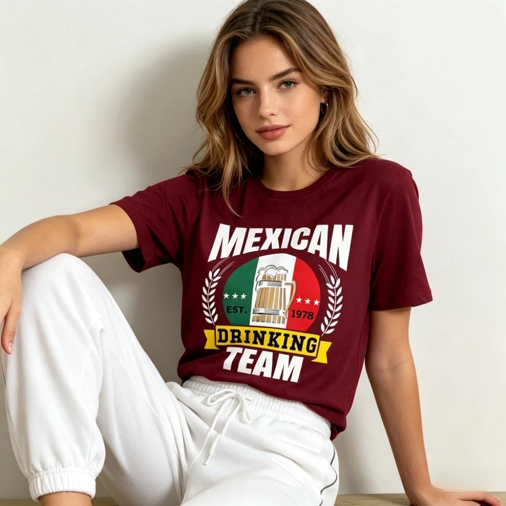 Mexican Drinking Team Funny Mexico Flag Beer Party Gift Idea T-Shirt Women Summer Clothes Short-sleeved Tees Unique Clothes