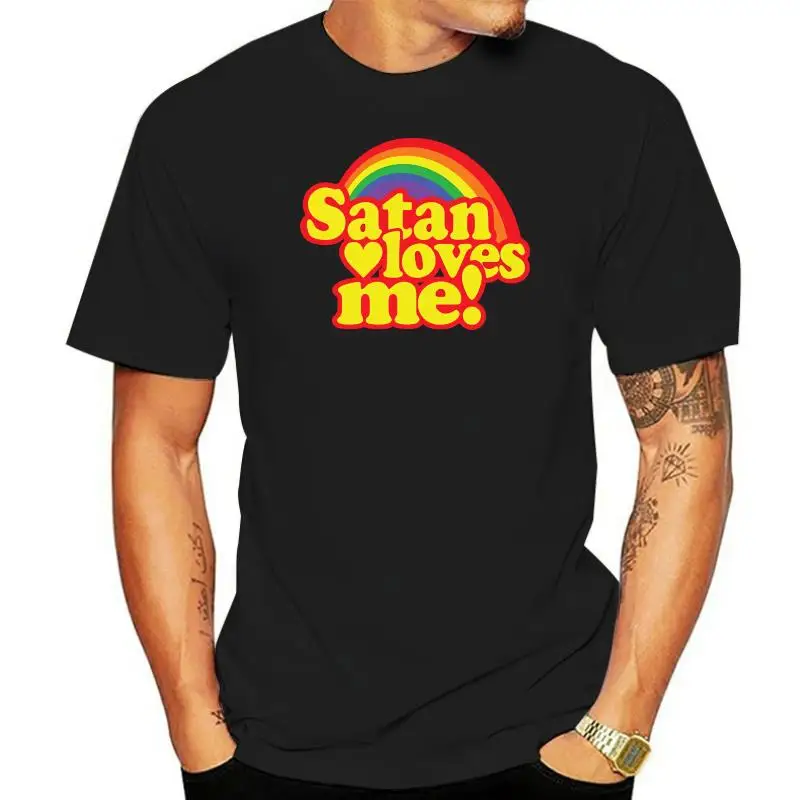 Sport Satan Loves Me T-Shirts Mens Custom Short Sleeve Yellow Crew Neck Tees