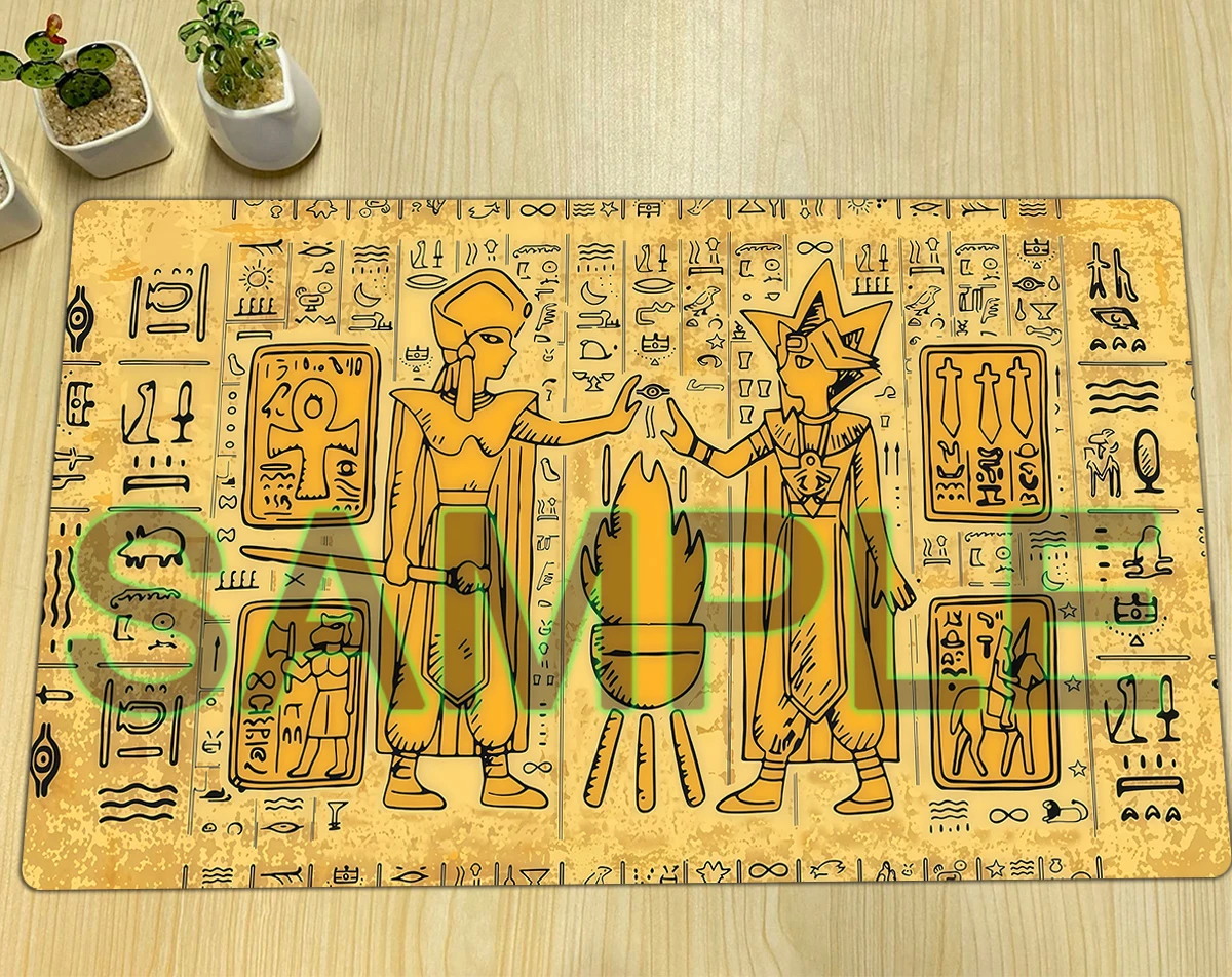 

YuGiOh Egyptian Retro Series Playmat TCG CCG Mat Cartoon Egyptian God Trading Card Game Mat Rubber Mousepad Free Bag 600x350x2mm