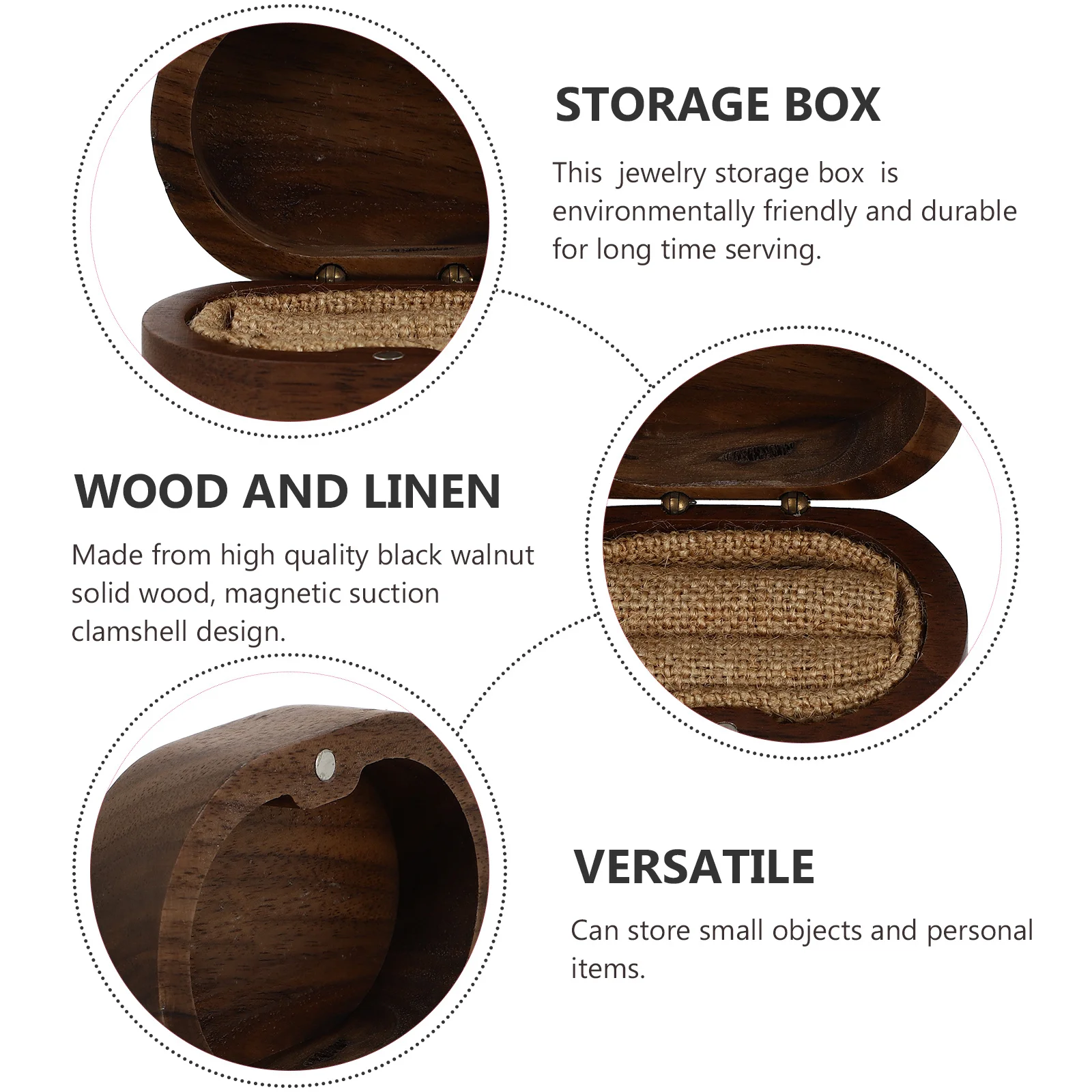 1 قطعة صندوق هدايا مجوهرات الجوز الأسود المغناطيسي إغلاق حلقة حقيبة للتخزين منظم متعدد الاستخدامات للخواتم والقلائد والأساور #5