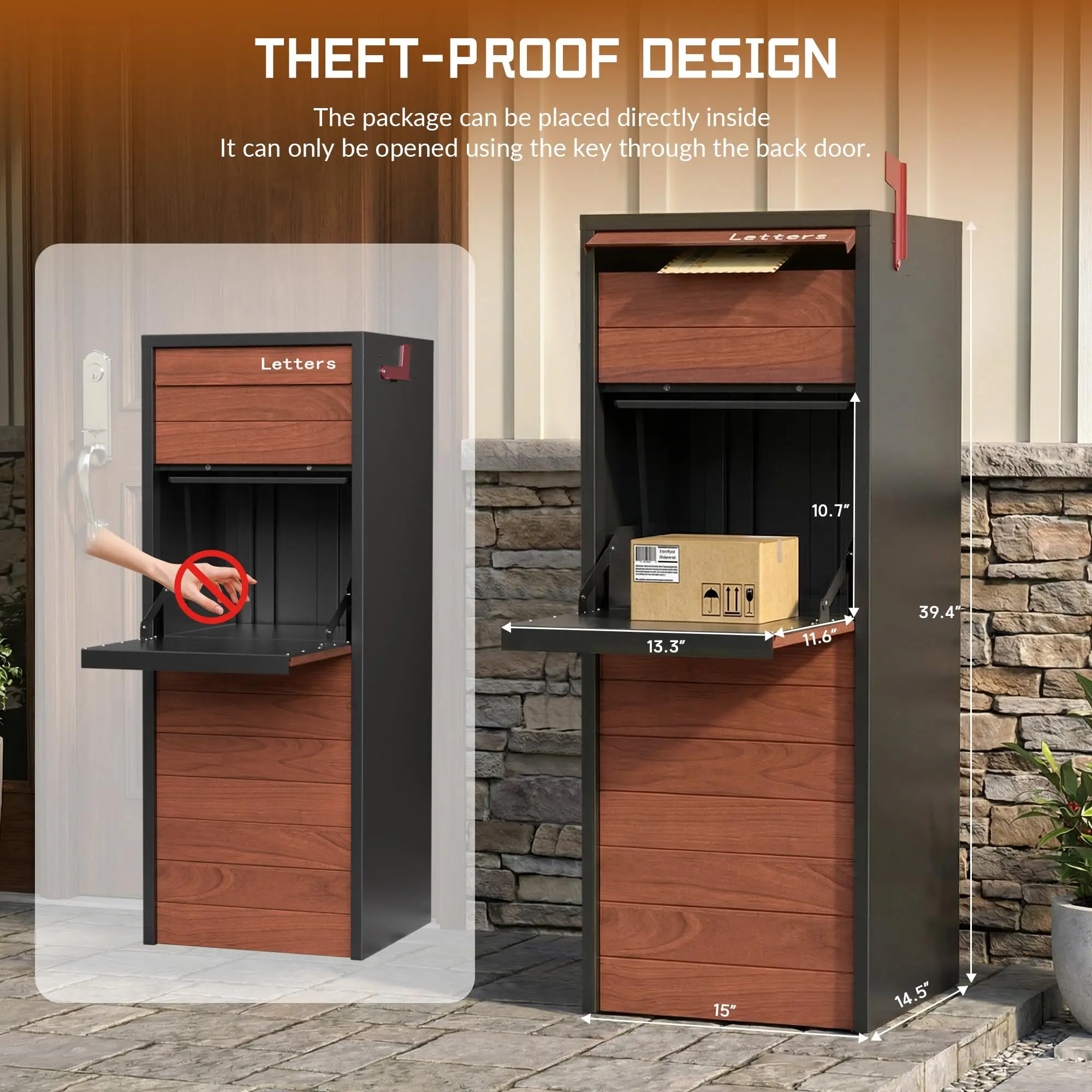 Wood Grain Parcel Drop Box, Locking Outdoor Package Locker