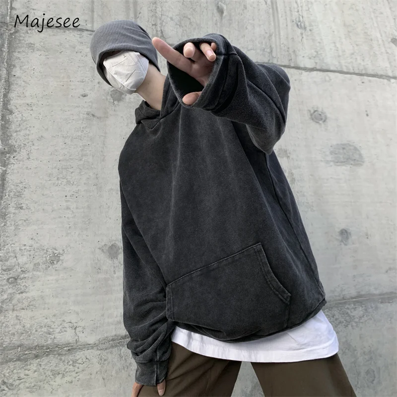 

Hoodies Men Fashion Ins Retro Couple European Style Vibe Washed Distressed Hoodie Clothing All-match High Street Autumn Daily