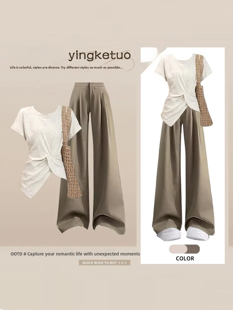 

plus Size Summer Versatile Slimming High Waist Wide Leg Casual Pants Two Piece Set Casual Comfortable Breathable Fashionable