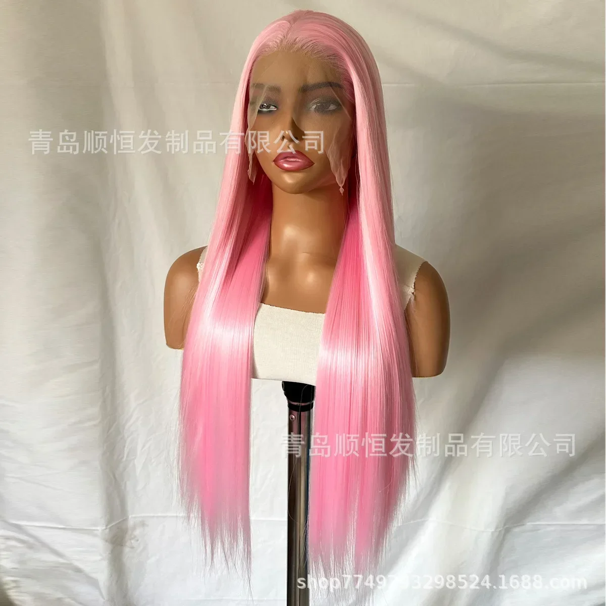 Popular Practical  Lace Hand-woven Wig Women's Full Headgear Light Pink Long Straight HairHeat-resistant Fiber Natural Straight