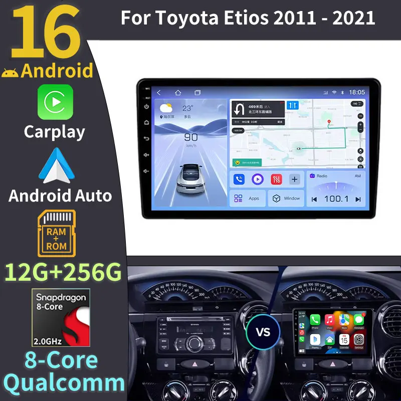 Radio para coche Android 16 para Toyota Etios 2011 - 2021, Carplay inalámbrico, reproductor de vídeo Multimedia con GPS, unidad principal 2Din, estéreo, DSP, BT