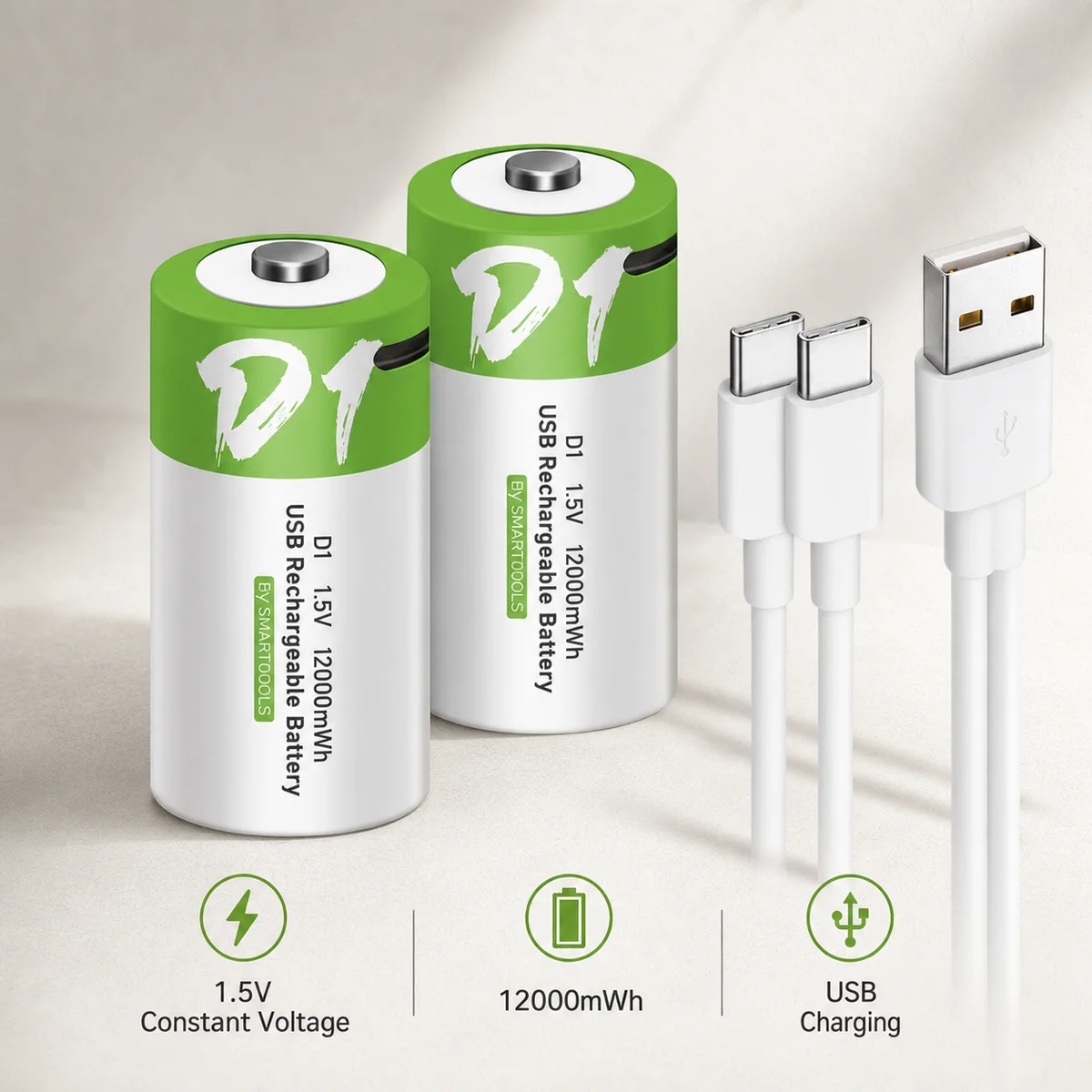 High Capacity Rechargeable D Size LR20 Li-ion Battery 1.5V 12000mWh USB Type-C Cable For Gas Appliance Liquefied Gas Cooker