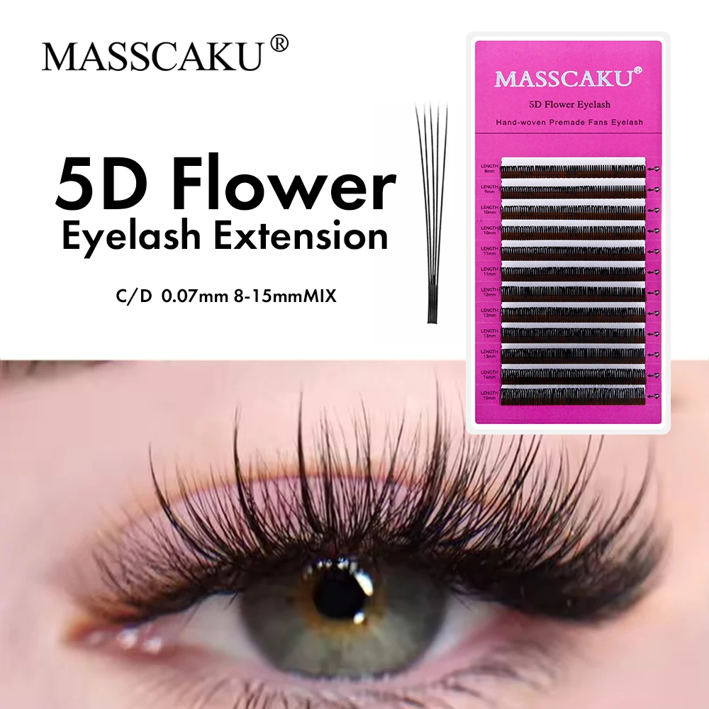 MASSCAKU 5D فلورا الرموش الفردية المزهرة C D حليقة 100% يدوية الصنع المشجعين رمش ملحقات للنساء لاش ماكياج