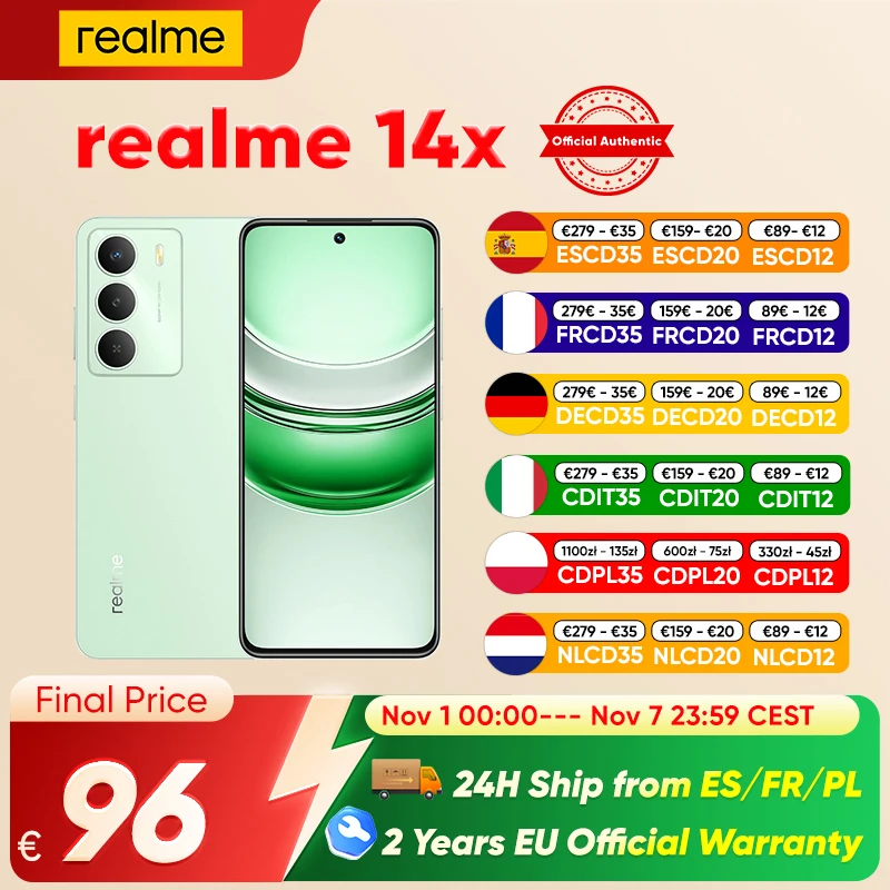 realme 14x 5G Smartphone Global Version Dimensity 6300 6.67'' 120Hz Eye Comfort Display 5000mAh Battery 50MP Al Camera
