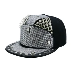 Men Women Cool Metal Rivet Armor Diamond Inlay SunShade Baseball Cap Sport Sunscreen Hip Hop Punk Street Dance Flat Hat A63