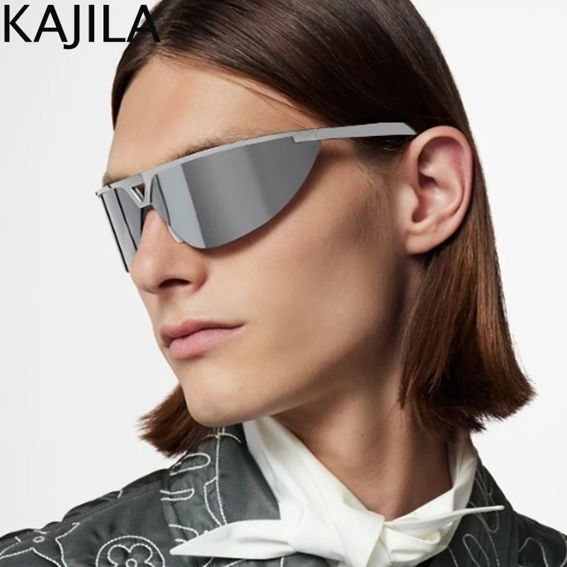 Y2K Punk Sports Shield Sunglasses Men Women 2024 Luxury Brand Windproof Semi-Rimless Metal Frame Sun Glasses For Male Goggles