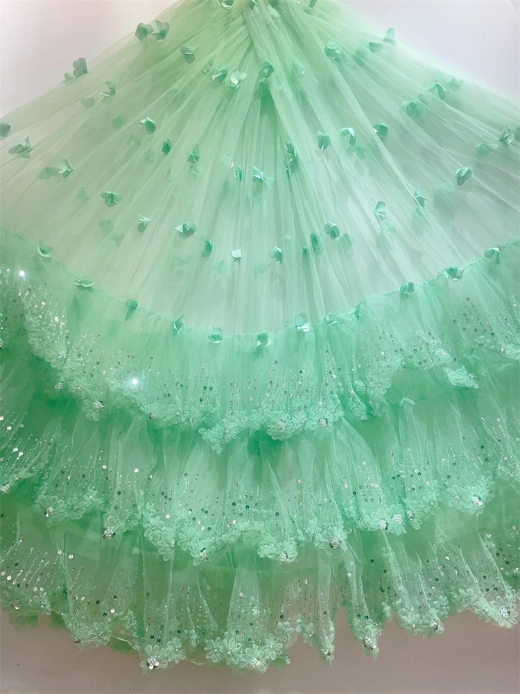 

Африканская 3D-ткань с цветочным узором, 5 ярдов, 2026, высококачественная, с клеевыми пайетками, вышитая, французская нигерийская кружевная ткань для свадебных платьев