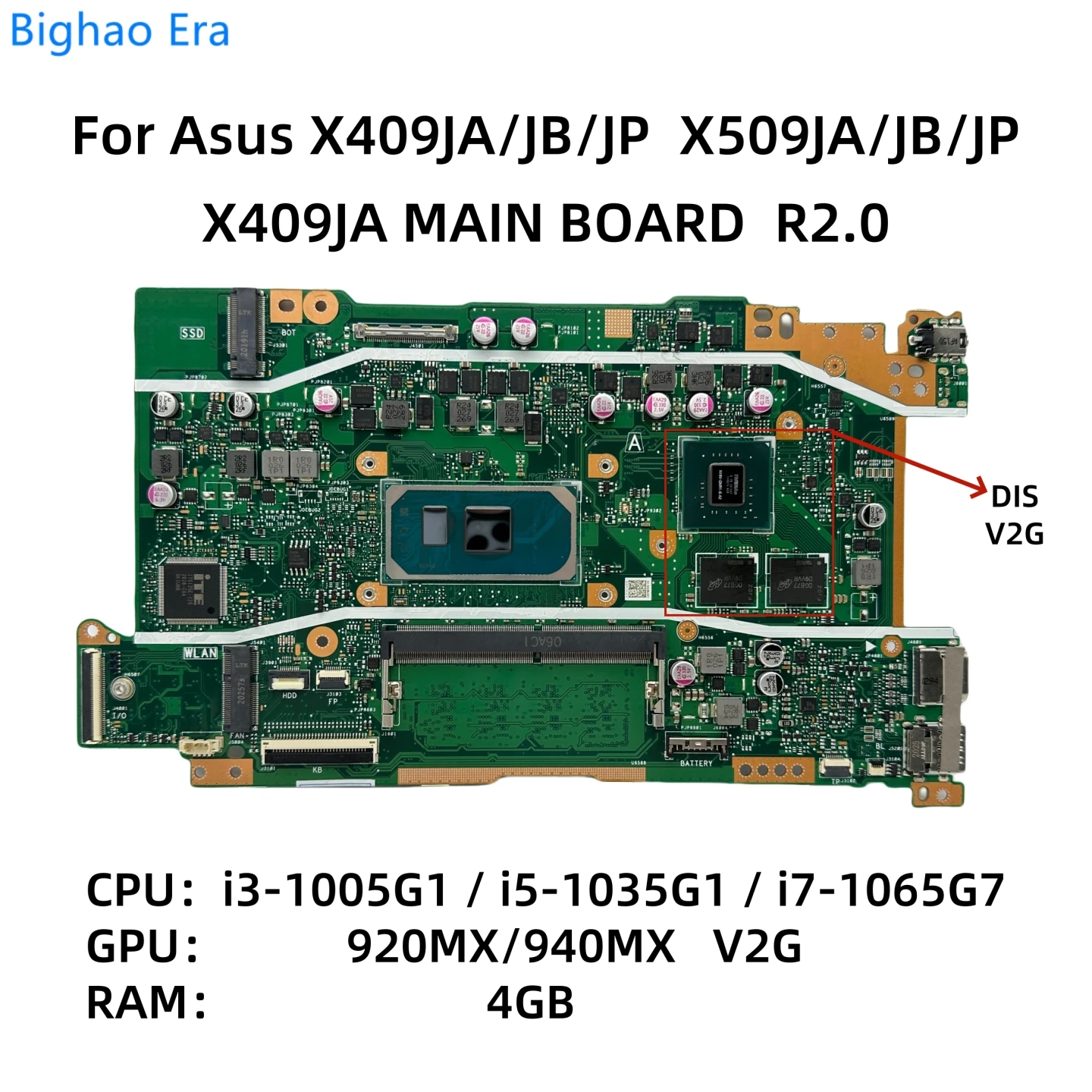 

Материнская плата X409JA для ноутбука Asus F409J X509JP X509JA X509JB X409JP X409JB с процессором i3 i5 i7 10-го поколения V2G-GPU 4GB-RAM