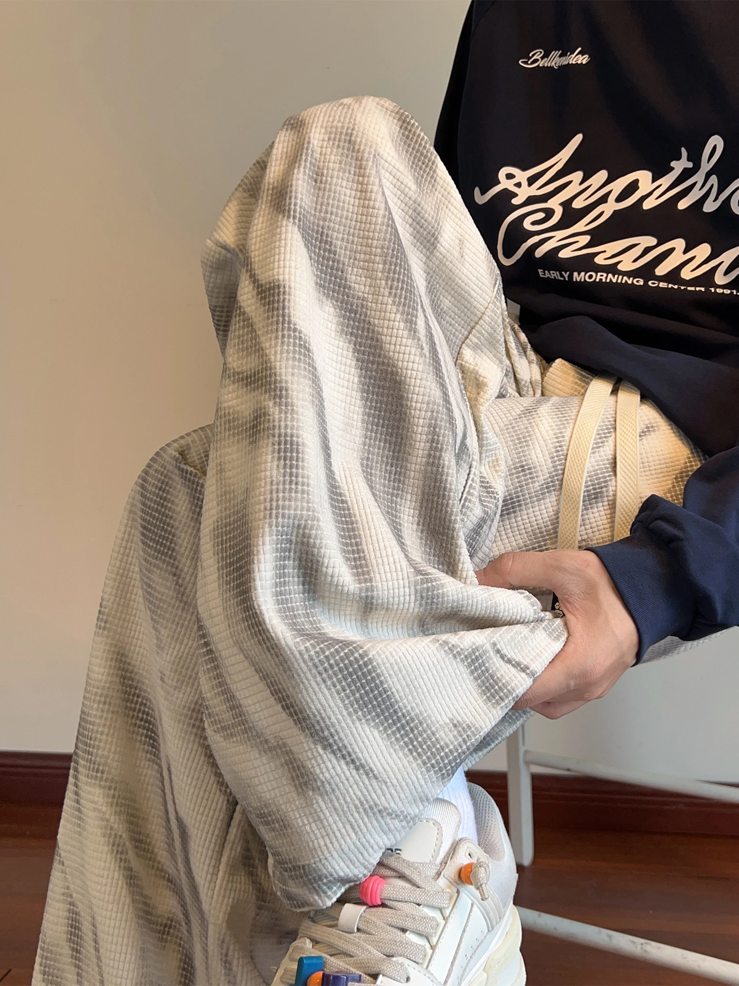 

Мужские вельветовые брюки прямого кроя с эффектом тай-дай, модные повседневные свободные широкие брюки с драпировкой, осенний сезон, премиум-класс