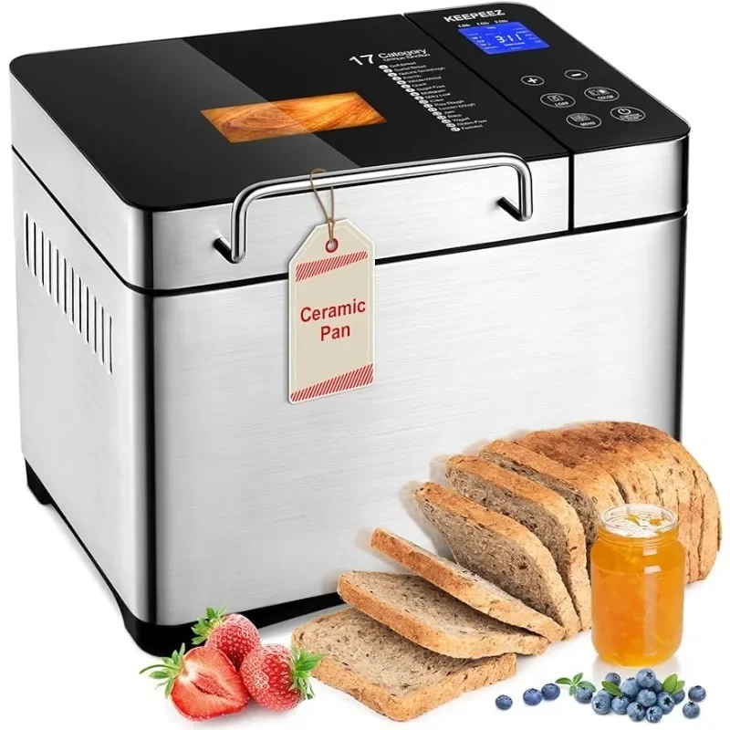 17-IN-1 All Bread Maker, 2LB Bread Machine BPA-Free Non-Stick 5-Layer Superior Die-Cast Ceramic Pan, Auto Fruit Nut Dispenser