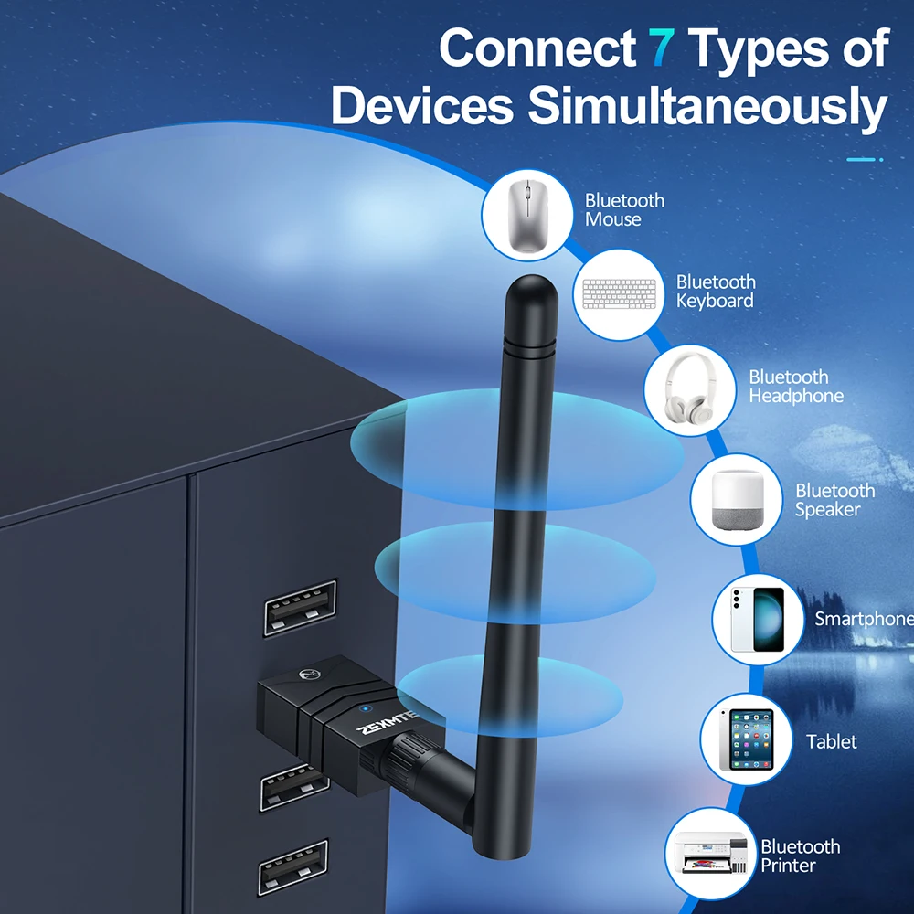 5.4 USB Bluetooth Adapter 492FT / 150M  Long Range Wireless Bluetooth Receiver Plug &Play Adapter for PC Windows 11/10/8.1/7