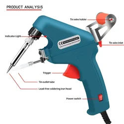 Soldering Iron 60W Endothermic Handheld Gun Tongs Heated Household Repair Internal Tool Welding Repair Manual Tin Dispensing